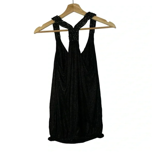 Forever 21 XXI Y2K Black & Gold Glitter Speck Racerback Tank Top S - Picture 2 of 3